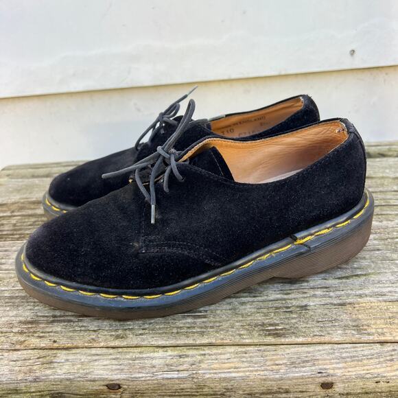 Vintage 90s Dr Martens Black Velvet 3 eyelet chunky oxfords Made in England USW5 - Picture 4 of 8